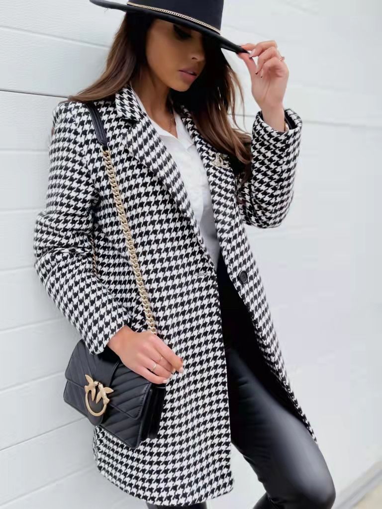 One Button Checked Coat