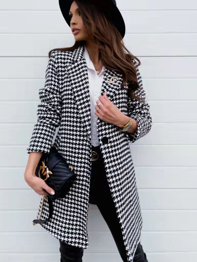 One Button Checked Coat