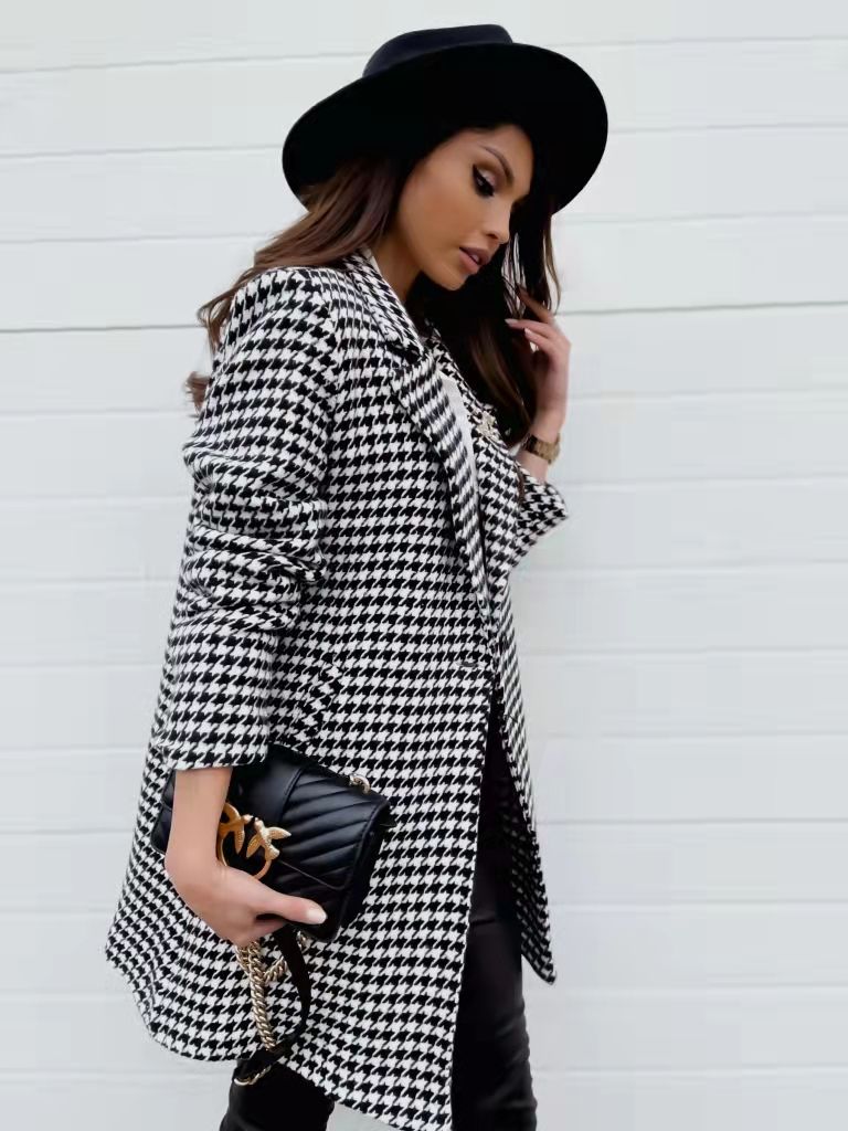 One Button Checked Coat