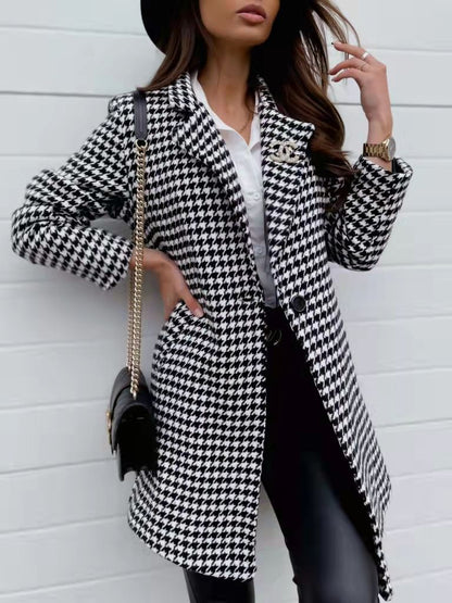 One Button Checked Coat