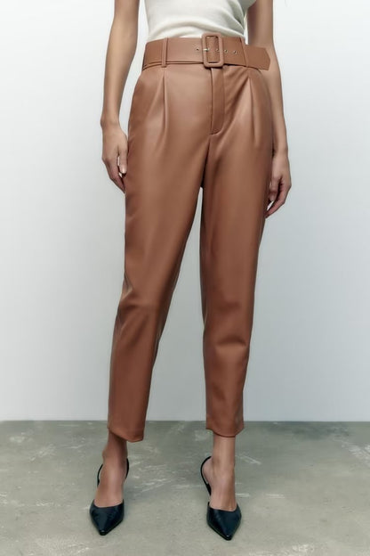 Faux Leather Belted Pants