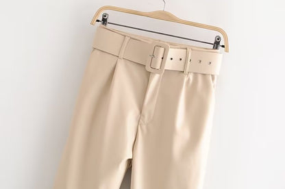 Faux Leather Belted Pants