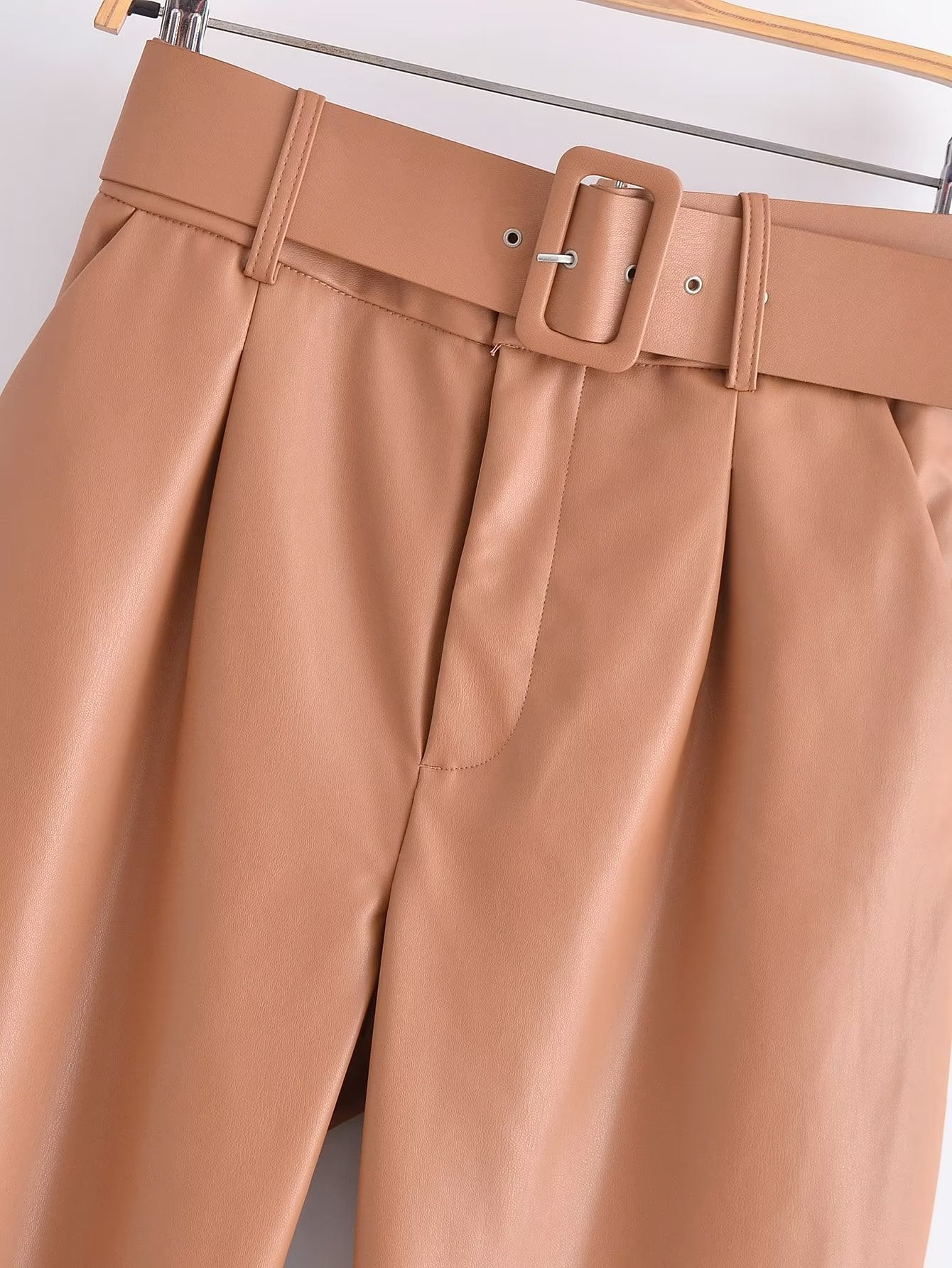 Faux Leather Belted Pants