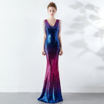 Gradient Color Sequin Gown