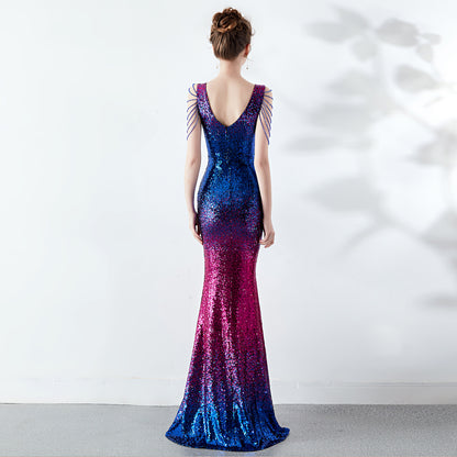 Gradient Color Sequin Gown