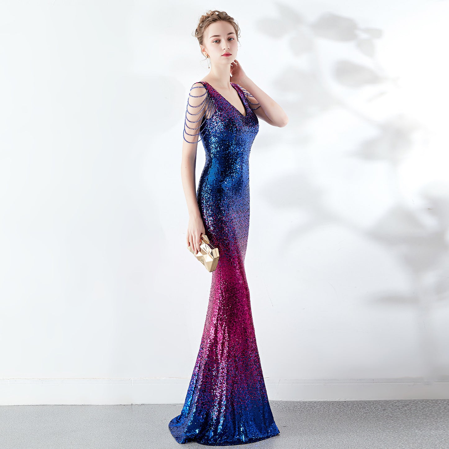 Gradient Color Sequin Gown