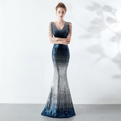 Gradient Color Sequin Gown