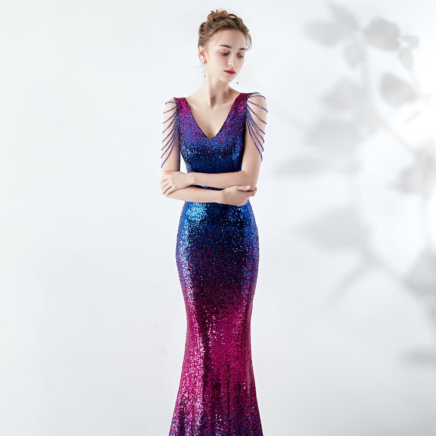 Gradient Color Sequin Gown