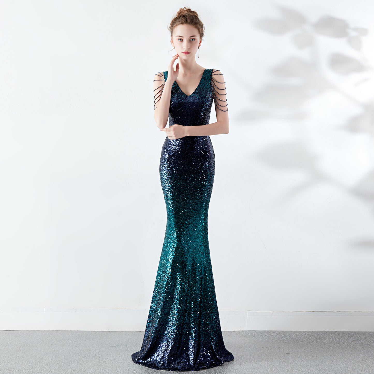 Gradient Color Sequin Gown