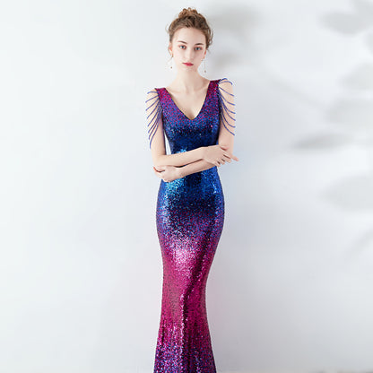 Gradient Color Sequin Gown