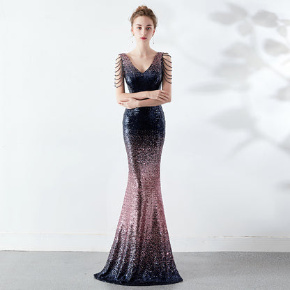 Gradient Color Sequin Gown