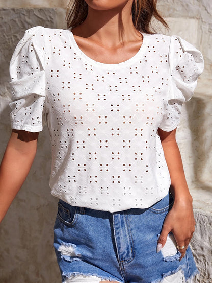 Puff Sleeve Eyelet Shirt