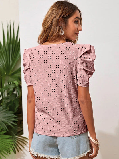 Puff Sleeve Eyelet Shirt