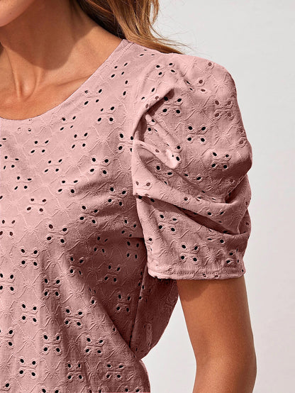 Puff Sleeve Eyelet Shirt