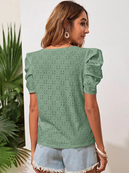 Puff Sleeve Eyelet Shirt