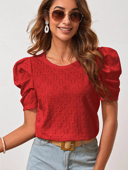 Puff Sleeve Eyelet Shirt