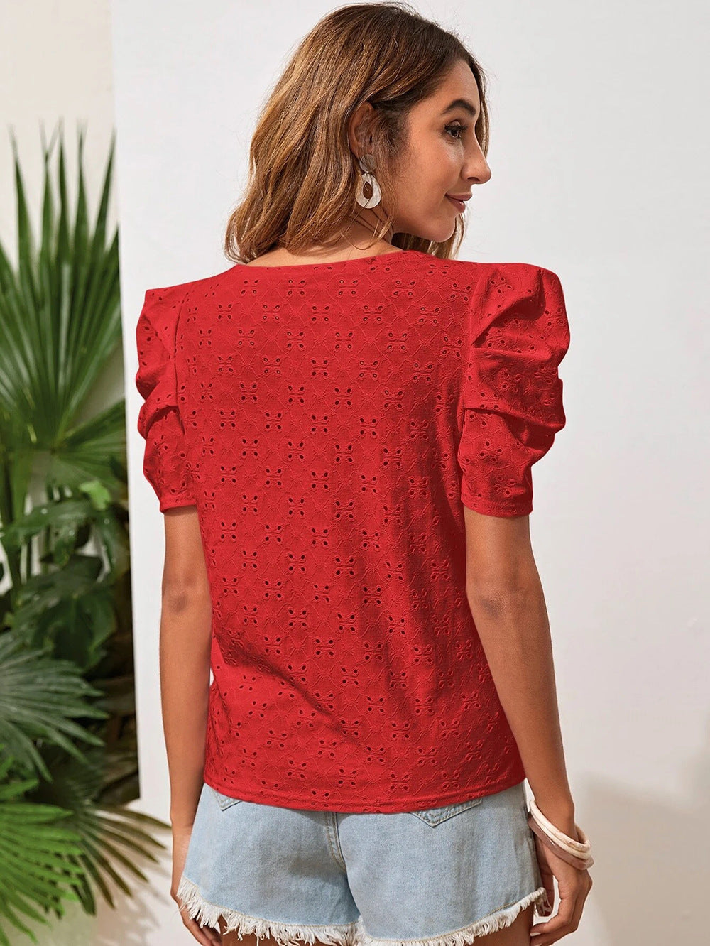 Puff Sleeve Eyelet Shirt