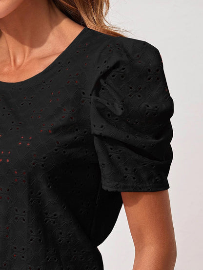 Puff Sleeve Eyelet Shirt