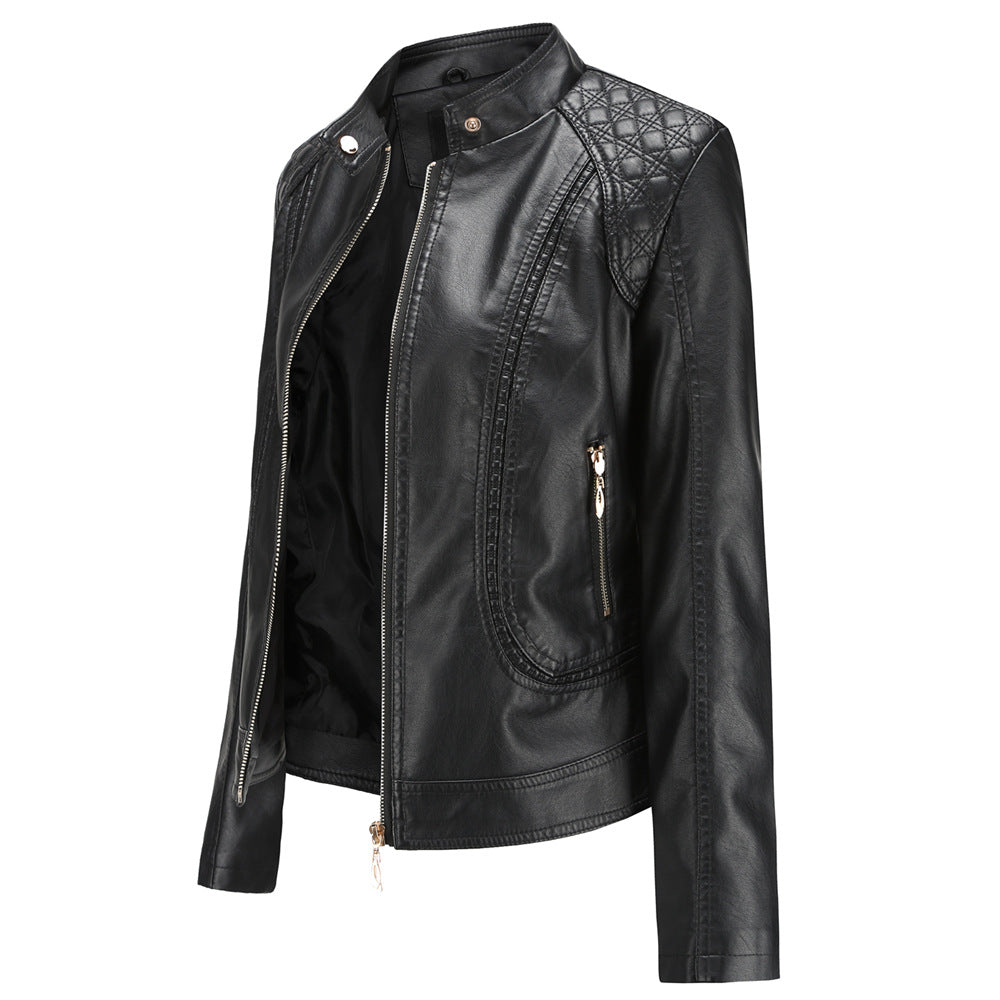 Quilted Shoulder Faux Leather Jacket