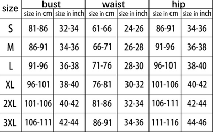 Backless Criss Cross  size chart