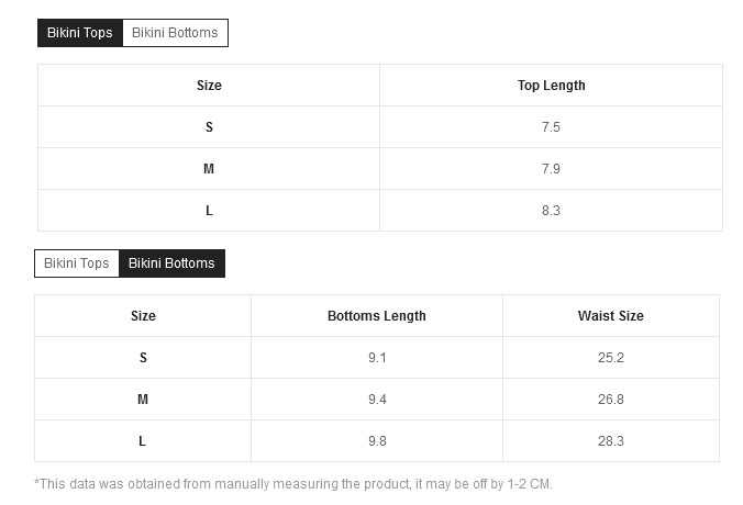 Color-Block Strappy Bikini Set Size Chart