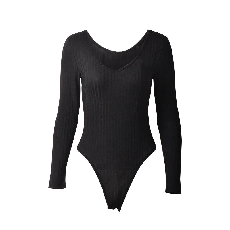 Deep V-neck Long Sleeve Bodysuit