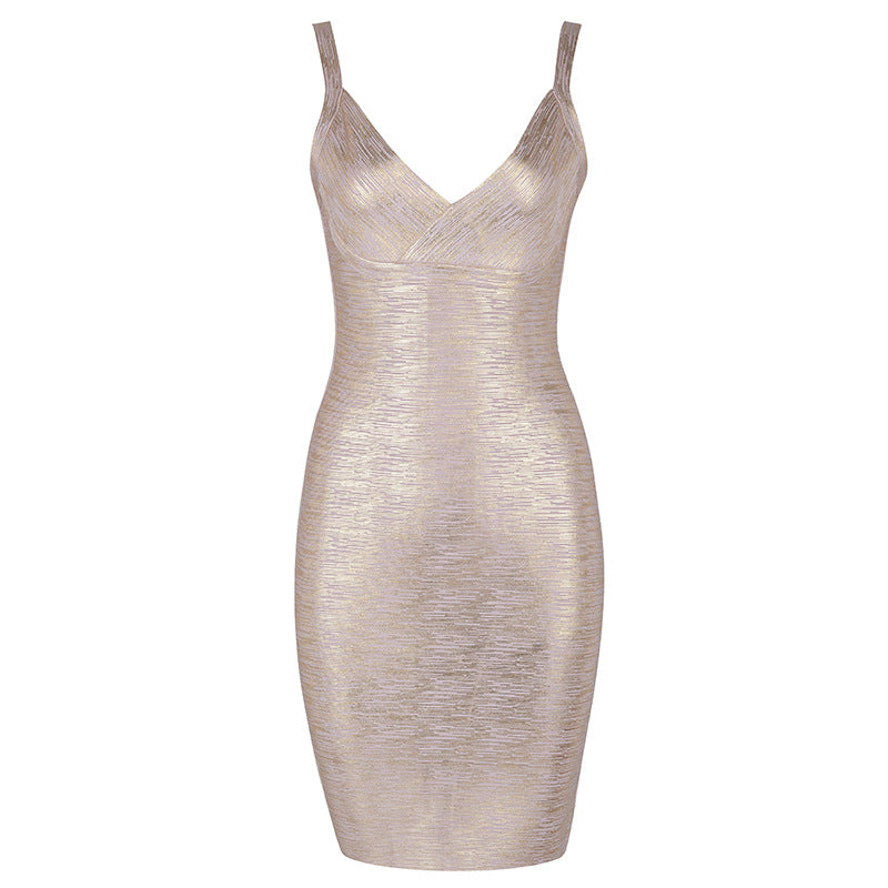 Metallic V-neck Dress