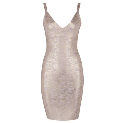 Metallic V-neck Dress