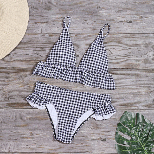 Plaid  Ruffle Bikini Ruffle