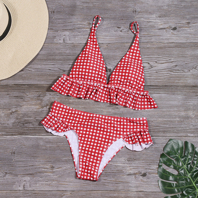 Plaid  Ruffle Bikini Ruffle