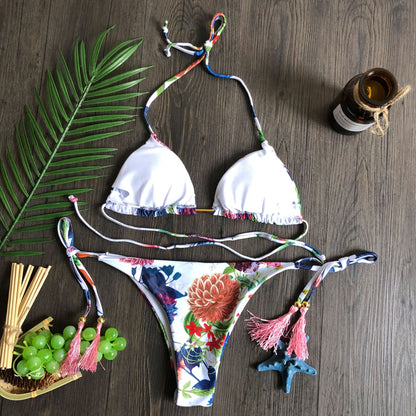 Triangle Two Piece Bikini with Tassels