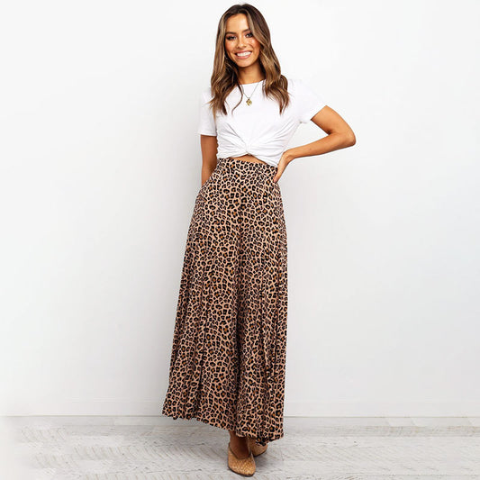 Leopard Print High Waist Wide Leg Pants