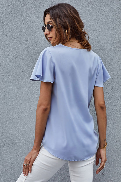 V neck Short Sleeve Pullover Blouse