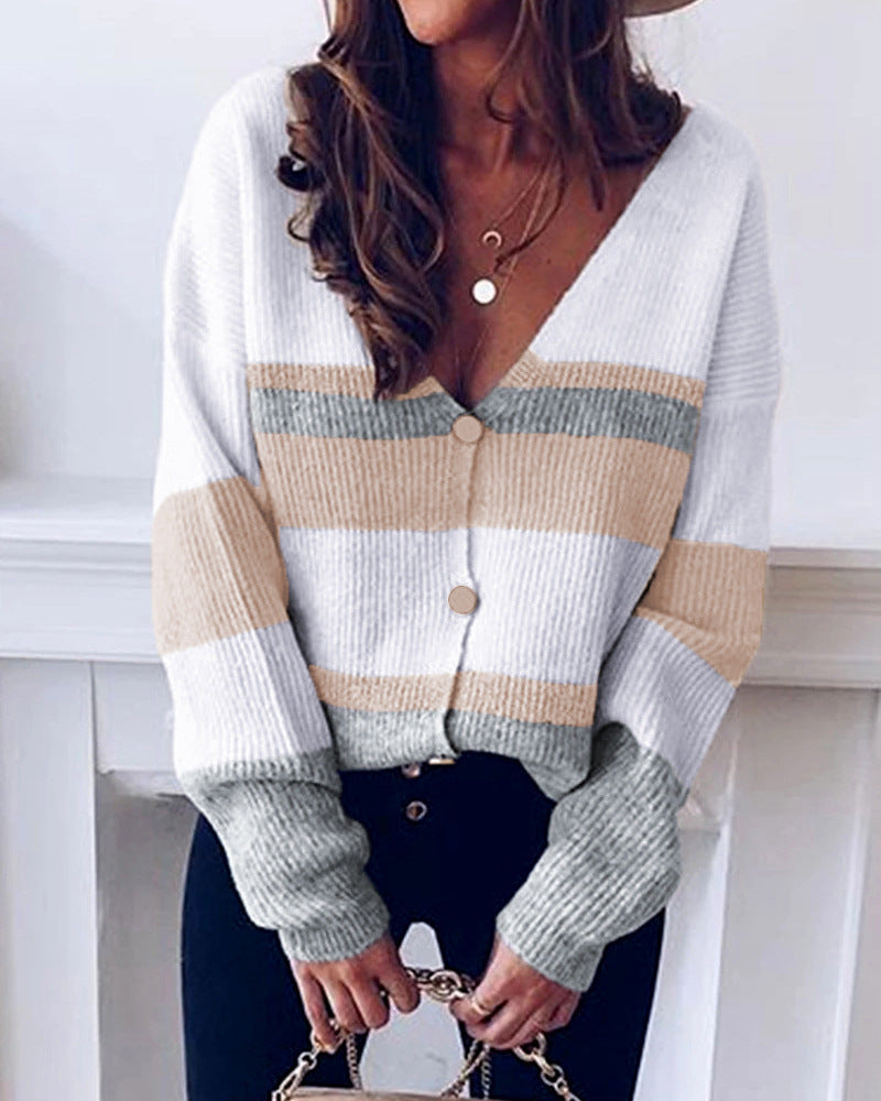 V-Neck Striped Knit Sweater