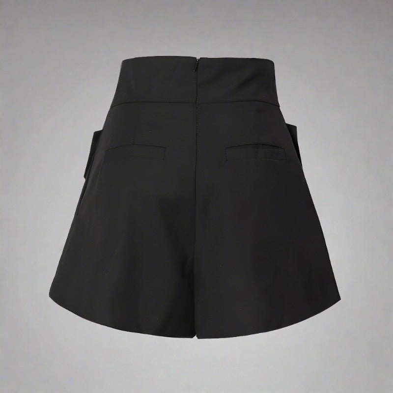 High-Waisted Cross-Belt Travel Shorts in black and khaki for women