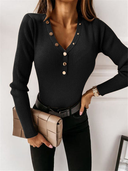 Long Sleeve V-neck Button Shirt