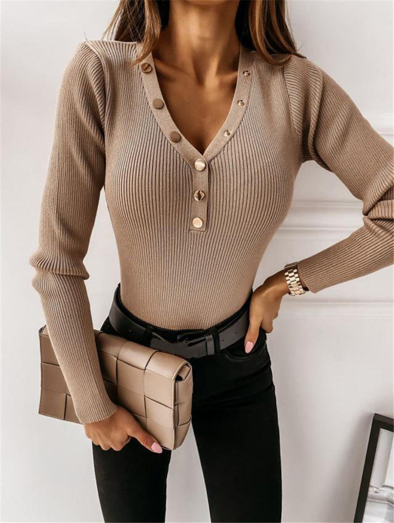 Long Sleeve V-neck Button Shirt