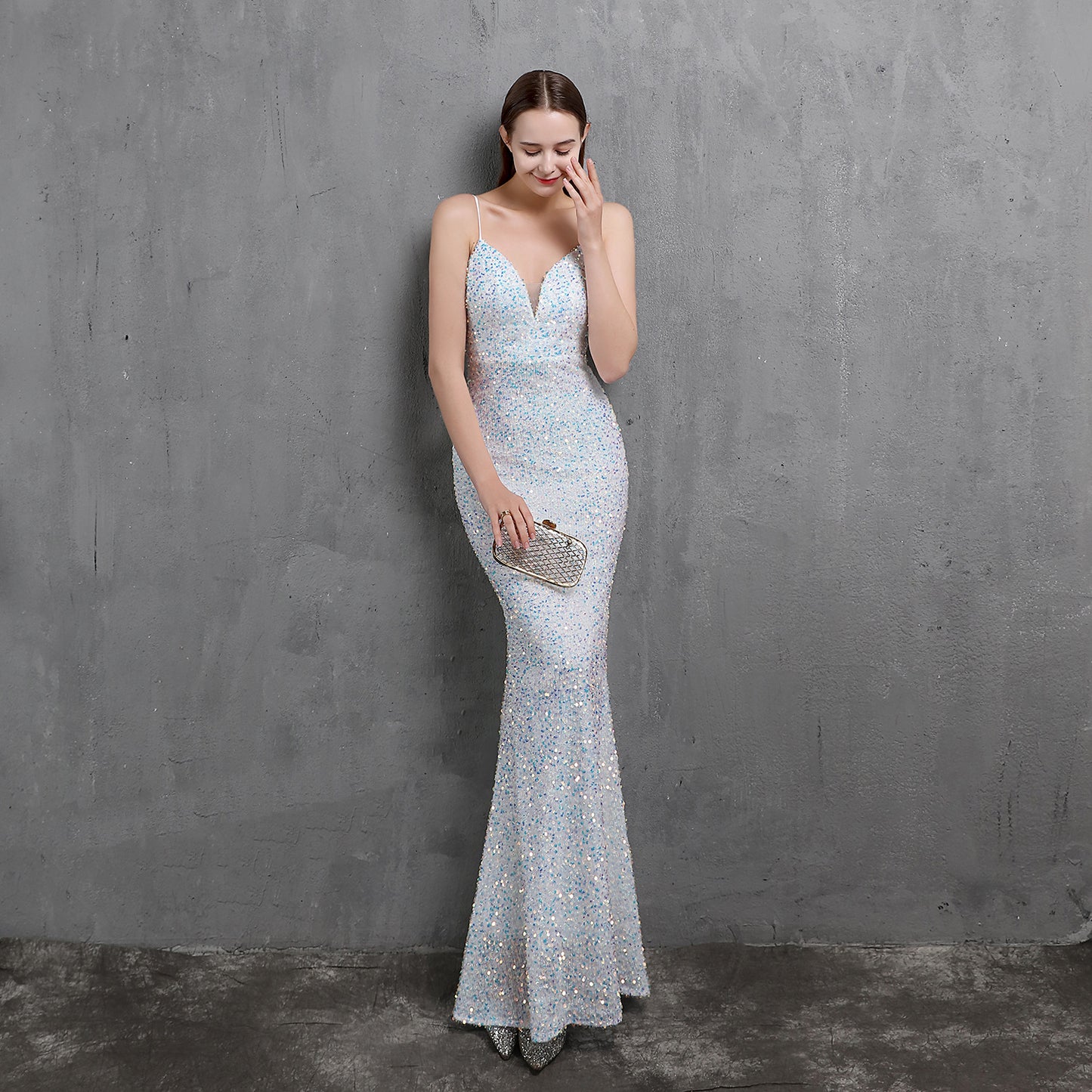 Spaghetti Strap Sequin Gown