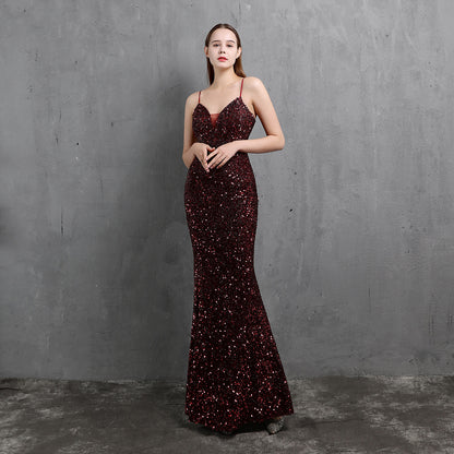 Spaghetti Strap Sequin Gown