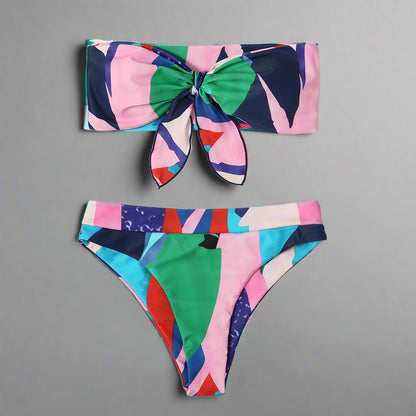 Traveler's Delight Bikini Set - vibrant bandeau top with knot detail and matching bottoms, perfect for beach vacations, resort stays, and cruise adventures