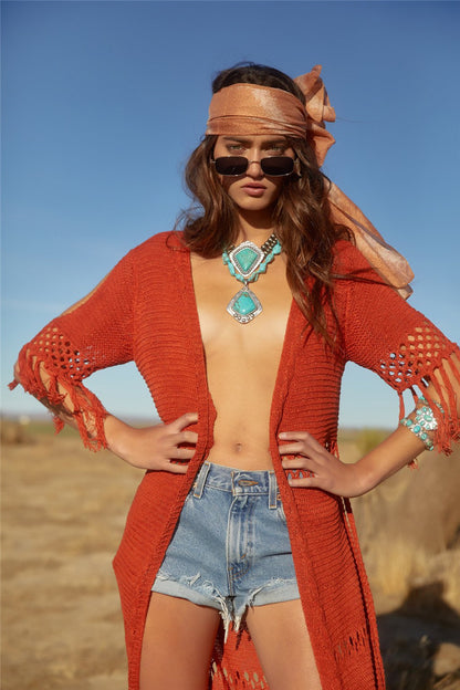 Knitted Tassel Beach Cover-up