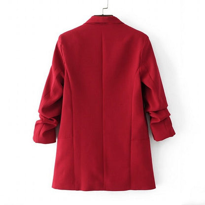 Red Gathered Sleeve Blazer