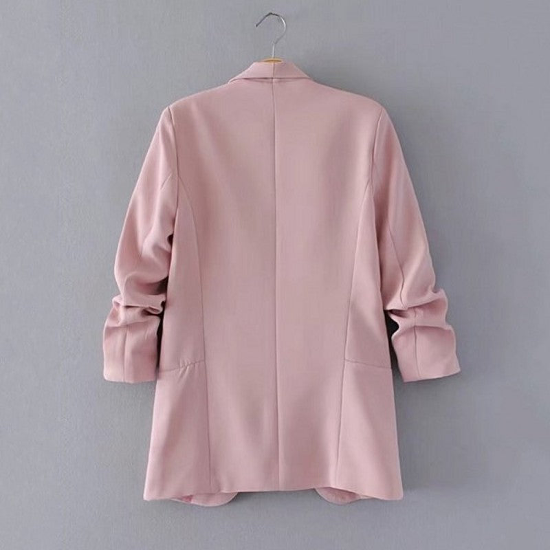 Pink Gathered Sleeve Blazer