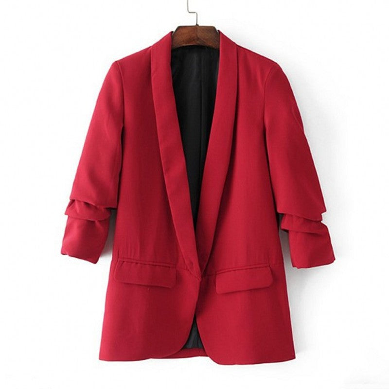 Red Gathered Sleeve Blazer 