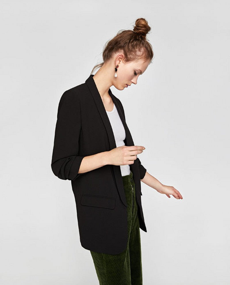 Black Gathered Sleeve Blazer