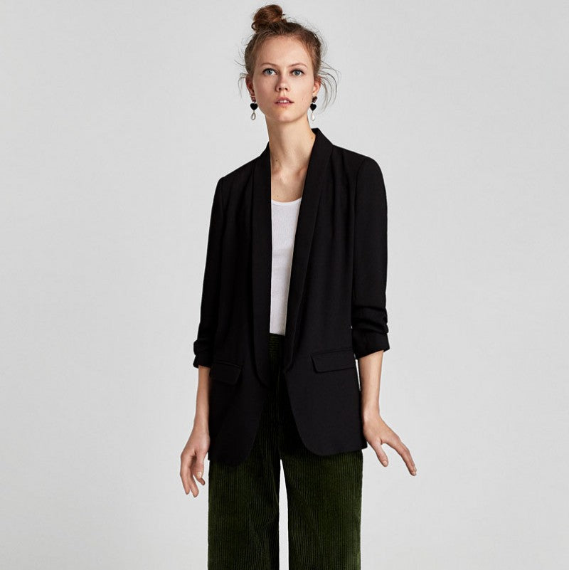 Black Gathered Sleeve Blazer