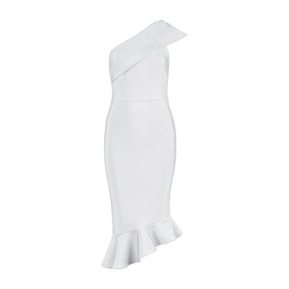 Sloping Shoulder Trumpet Midi Dress