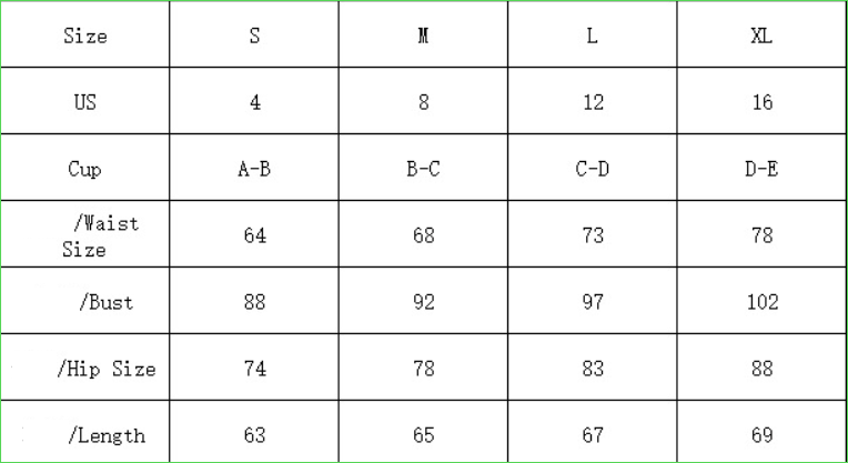 Elegant Plunge One-Piece Swimsuit Size Chart