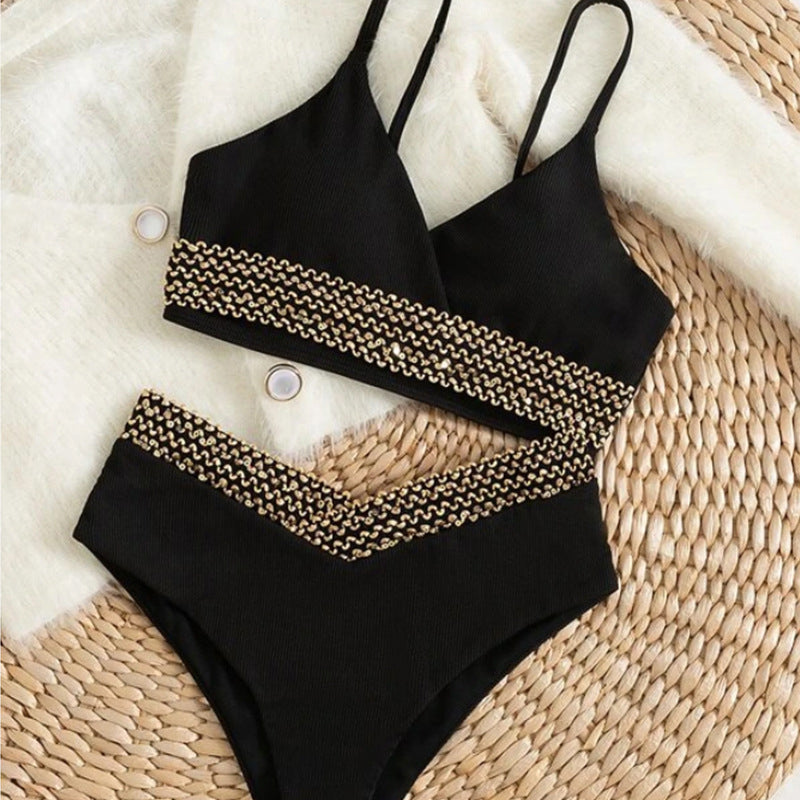 Embroidered Two Piece Swimsuit