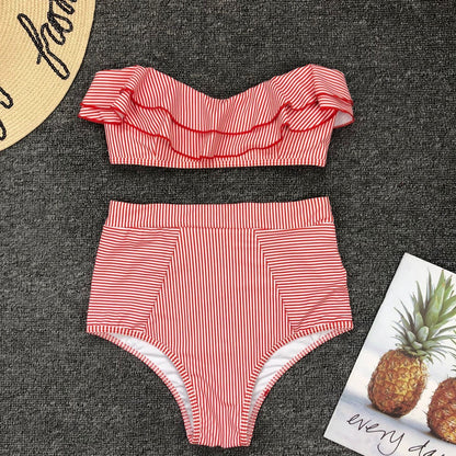 Ruffled High Waist Two Piece Swimsuit